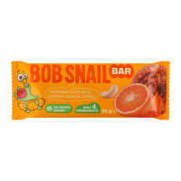 Батончик фруктово-горіховий Bob Snail Хурма-апельсин-кеш'ю-кріспи кіноа 35г. Склад: хурма 47.6%, апельсин 20.4%, горіхи кеш'ю 22%, горіхи кеш'ю смажені 8%, кріспи кіноа 2%. Без ГМО. Енергетична цінніс