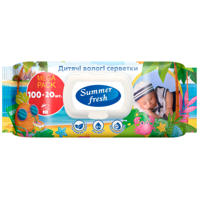 Серветки вологі дитячі, Mega Pack,  120шт., Summer Fresh