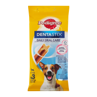 Корм сухий Pedigree DentaStix додатковий для дорослих собак маленьких порід старших за 4 місяці 45г. Склад: злаки, продукти рослинного походження, мінеральні речовини (включаючи триполіфосфат натрію 2