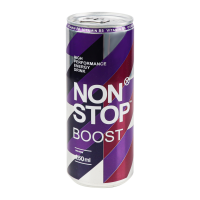 Напій енергетичний Non Stop Boost безалкогольний сильногазований 250мл. Склад: вода, цукор, діоксид вуглецю, таурин, регулятор кислотності лимонна кислота, натуральні ароматизатори, ароматична емульсі
