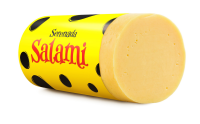 Сир сичужний твердий Salami бебі, масова частина жиру в сухій речовині 45%. Склад: пастеризоване коров`яче молоко, сіль кухонна, бактерії молочнокислого бродіння, стабілізатор: кальцій хлористий, барв