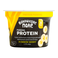 Волошкове поле Пудинг Protein зі смаком банану молочний з підсолоджувачами збагачений молочним білком 2.2% 200г. Склад: молоко коров`яче цільне, молоко коров`яче знежирене, концентрат молочного білка