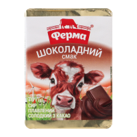 Сир плавлений Ферма Шоколадний смак солодкий з какао 25% 70г. Склад: сир, цукор (22.8%), вода питна, сир кисломолочний, масло вершкове, стабілізатори (крохмаль, каррагінан, хлорид калію, гуарова камед
