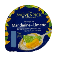 Movenpick Йогурт Feinjoghurt S3 13% мандарин-лайм 150г. Ніжний вершковий йогурт MÖVENPICK 13% жирності, виготовлений на основі альпійського коров’ячого молока за сучасною технологією збереження смаков