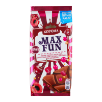 Шоколад Корона Max Fun Мармелад зі смаком вишні-шипучі кульки-іскриста карамель-пряна вишня молочний 150г. Склад: шоколад молочний (цукор, какао терте, какао-масло, молоко сухе незбиране, сироватка су