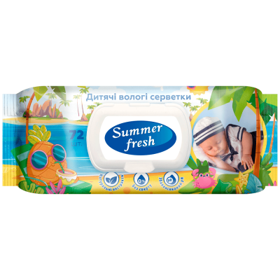 Серветки вологі дитячі, Super Pack,  72шт., Summer Fresh