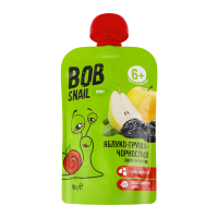 Пюре Bob Snail Baby Яблуко-груша-чорнослив фруктове для дітей від 6-ти місяців 90г. Склад: пюре з яблук 60%, пюре з груш 20%, пюре з чорносливу 20%. Без ГМО. Енергетична цінність продукту: 424кДж/100г
