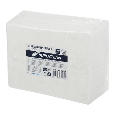 Серветки паперові, BUROCLEAN, 210*210 мм, 500шт., в п/п упаковці, білі