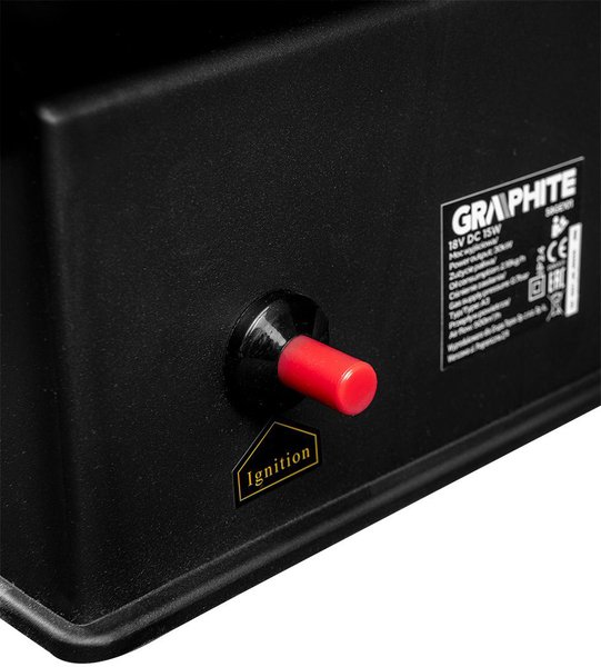 Теплова гармата газова GRAPHITE, акумуляторна 18В, 30кВт, 200м2, 500м3/год, IP24, чорний