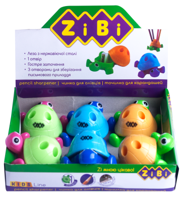 Чинка ЧЕРЕПАШКА з контейнером, 1 відп., 6 шт. в дисплеї, асорті, KIDS Line