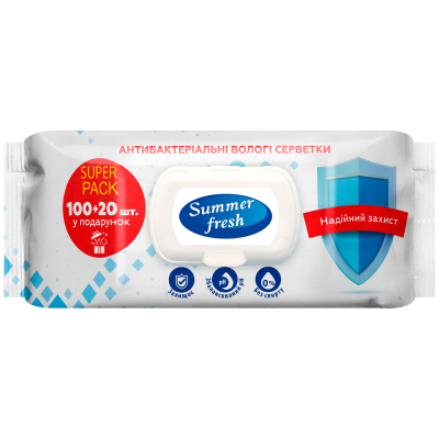 Серветки вологі антибактеріальні, 120шт., Summer Fresh