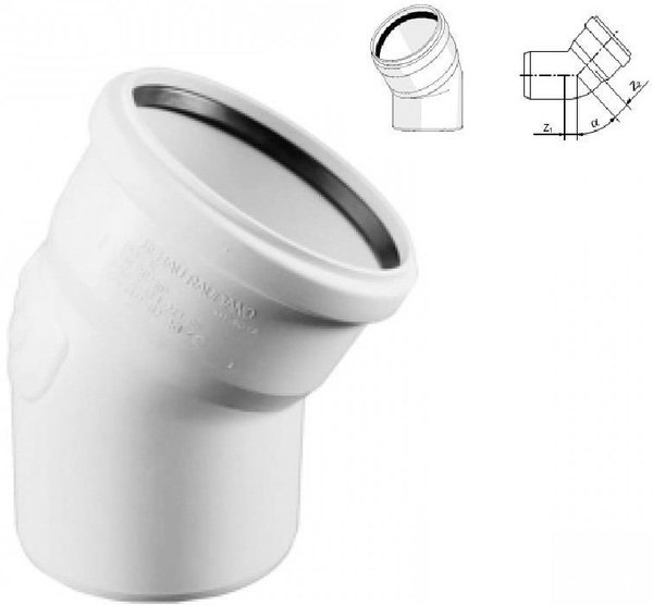 Отвод Rehau Raupiano Plus, 50-45°, канализационный, полипропилен, белый