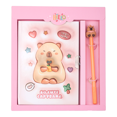 Блокнот із замком та ручкою CAPYBARA, 203х225 мм, 50 арк., клітинка, асорті, KIDS Line