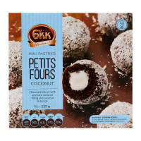 Тістечка Київ БКК Petits fours Coconut 225г. Склад: молоко незбиране згущене варене (молоко коров`яче незбиране, молоко коров`яче знежирене, цукор, містить лактозу), начинка кондитерська (жири рослинн