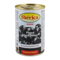 Маслини Iberica Mini без кісточки 300г. Склад: вода, маслини, сіль, регулятор кислотності: Е270, стабілізатор кольору: Е579. Калорійність на 100г продукту: 521 кДж (127 ккал). Поживна цінність на 100г