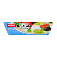 Сир м’який «InSalata» 50% жиру, ванночка 170г, ТМ КОМО. Склад: молоко коров`яче знежирене, масло вершкове, регулятор кислотності (Е 575), сіль кухонна, ароматизатор «Вершковий сир», емульгатор (Е471),