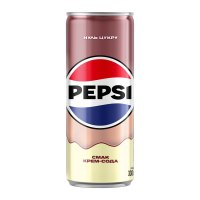 Pepsi Напій безалкогольний Нуль цукру Крем-сода сильногазований безкалорійний на ароматизаторах 0.33л. Склад: вода питна підготовлена, діоксид вуглецю, барвник (сульфітно-аміачна карамель), ароматизат, 24 шт.