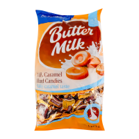 Карамель льодяникова Roshen Butter Milk молочна 1кг. Склад: патока, цукор, молоко знежирене (5%), рослинний жир (негідрогенізована пальмова олія), жир молочний 2% (з вершкового масла), сіль, емульгато