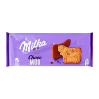 Печиво Milka Choco Moo вкрите молочним шоколадом 120г. Склад: борошно пшеничне, цукор, олія пальмова, сироп глюкозний, какао-масло, молоко сухе знежирене, какао терте, сироватка суха молочна, жир моло