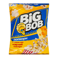 Попкорн Big Bob Сирний Оскар зі смаком сиру 80г. Склад: кукурудза 73%, олія та жири рослинні (пальмові), комплексна харчова добавка Сир 11% (сіль кухонна, цукор білий, підсилювачі смаку та аромату (гл