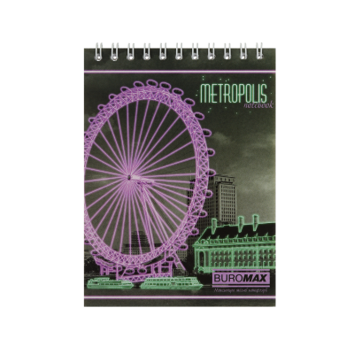 Блокнот на пружині зверху METROPOLIS, А6, 48 арк., клітинка, картонна обкладинка, салатовий