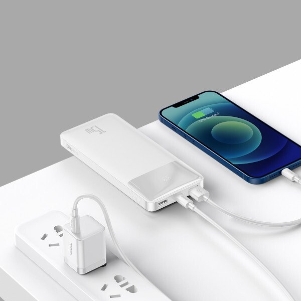 Портативное зарядное устройство Power Bank Baseus 10000mAh 15W Bipow 2xUSB/USB-C/microUSB White