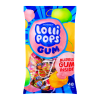 Карамель льодяникова Roshen Lollipops gum Фруктовий мікс з жувальною гумкою 920г. Склад: патока, цукор, гумова основа 1.8%, регулятори кислотності (молочна, лимонна кислоти), ароматизатори, концентров
