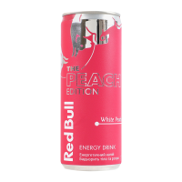Напій енергетичний Red Bull The peach edition зі смаком білого персика безалкогольний середньогазований 250мл. Склад: вода, цукроза, глюкоза, регулятор кислотності (лимонна кислота, цитрат натрію), ву
