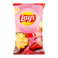 Чипси картопляні Lay`s Краб 170г. Склад: картопля, олії (ріпакова, соняшникова у змінних пропорціях, антиоксиданти (екстракти розмарину, аскорбінова кислота, багатий токоферолом екстракт, лимонна кисл