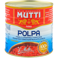 Томати Mutti тонко нарізані. Пастеризовані. Склад: томати. Вжити до: (Best before:) та номер партії (L) вказані кришці банки. Умови зберігання: продукт зберігати при кімнатній температурі в прохолодно