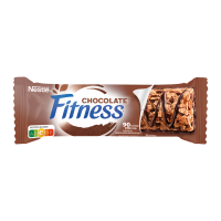 Батончик злаковий Fitness з шоколадом 23.5г. Склад: цільнозернова пшениця 22.2 % (містить глютен), глюкозний сироп, шоколад чорний 13.0% (цукор, какао терте 4.2%, какао-масло 1.1%, молоко сухе знежире