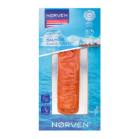 Сьомга Norven філе-шматок слабосолена 180г. Склад: cьомга, сіль кухонна. Калорійність на 100г продукту: 1125.49кДж (269ккал). Поживна цінність на 100г продукту: вуглеводи - 0г, жири - 20.5г, білки - 2