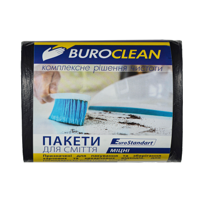 Пакети для сміття 35л100шт, 470*570мм, міцні чорні, 14мкм ПВТ (LDPE), BUROCLEAN EuroStandart