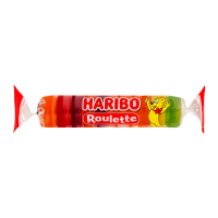 Цукерки желейні Haribo Рулетка неглазуровані 25г. Склад: сироп глюкози, цукор, желеутворюючий агент (желатин), глюкоза, кислота лимонна (Е330), соняшникова олія, концентрати фруктові та рослинні з: са