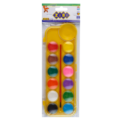 Акварельні фарби на палітрі, 12 кольорів, з пензликом, жовтий, KIDS Line