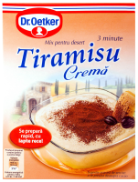 Суміш для приготування десерту Dr.Oetker Crema Tiramisu суха 60г. Склад: цукор, модифікований картопляний крохмаль, желатин, сироп глюкози, пальмова олія, емульгатори (Е471, E472а), ароматизатор, кара
