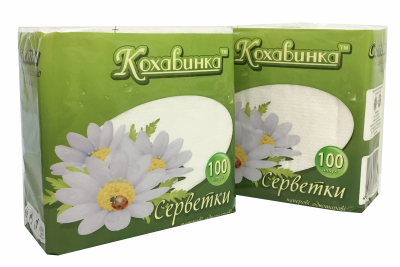 Серветки паперові, 330*330, 100шт., в п/п упак., білий, КОХАВИНКА