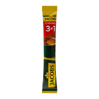 Напій кавовий Jacobs Strong 3в1 розчинний 12.9г. Склад: цукор, кава натуральна розчинна (15.5%), сироп глюкозний, олія кокосова повністю гідрогенізована, стабілізатори (Е340, E452), білок молочний, ем, 24 шт.