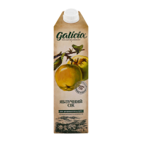 Сік Galicia яблучний неосвітлений 1л. Склад: сік натуральний яблучний (з культурних сортів). Калорійность на 100мл продукту: 160 кДж (38 ккал). Поживна цінність на 100мл продукту: білки - 0.4г, вуглев