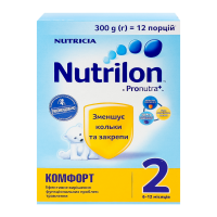 Суміш суха Nutrilon Комфорт 2 для дітей від 6 до 12-ти місяців 300г. Мінералізація: йод-88мкг, калій-545мг, кальцій-491мг, магній-46мг, натрій-204мг, хлор-312мг, цинк-3.4мг, мідь-366мкг, залізо-6.9мг,