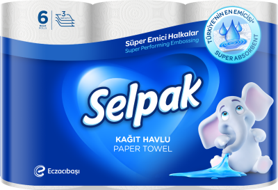 Рушники целюлозні, по 6 рул., на гільзі, 3-х шар., білий SELPAK