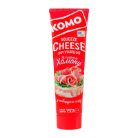 Комо Сир плавлений Squeeze cheese зі смаком хамону з твердого сиру 50% 150г. Склад: вода питна, сир (35%), масло підсирне, молоко сухе знежирене, сироватка молочна суха, емульгуюча сіль (фосфат і полі