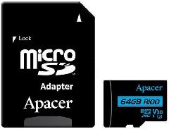 Карта памяти Apacer microSD  64GB C10 UHS-I U3 + SD