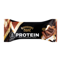 Сирок глазурований Волошкове поле Protein солодкий з какао 18% 36г. Склад: сир кисломолочний 41.9%, глазур кондитерська чорна 19% (цукор, жир рослинний (олія пальмоядрова повністю гідрогенізована), ка