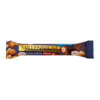 Шоколад Millennium Golden Nut молочний з начинкою та цілими горіхами 40г. Склад: шоколад молочний 45% (цукор, какао-масло, молоко сухе незбиране, какао терте, сироватка молочна суха, емульгатор лецити