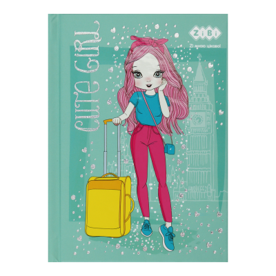 Блокнот CUTE GIRL, А-6, 64л., кл., тв. обкл., мат. лам.+лак, гліт, бірюзовий