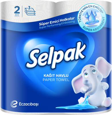 Рушники целюлозні, по 2 рул., на гільзі, 3-х шар., білий SELPAK