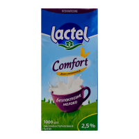 Молоко Lactel Комфорт безлактозне ультрапастеризоване 2.5% 1000г. Склад: молоко нормалізоване, фермент лактаза. Енергетична цінність продукту: 223.4кДж/100г, 53.3ккал/100г. Поживна (харчова) цінність