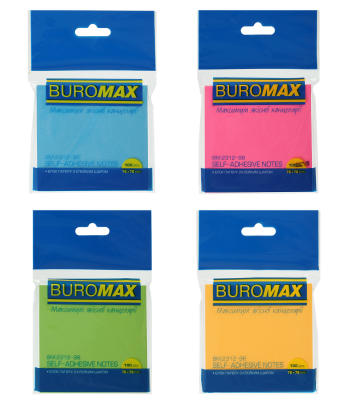 Стікери набір 12 шт., NEON, 76х76 мм, 100 арк., 5 кол. асорті