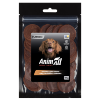Ласощі AnimAll Platinum Медальйони з куркою для собак 100г. Під час виготовлення ласощів AnimAll PLATINUM використовується спеціальна технологія сушіння, яка зберігає всі необхідні вітаміни та мінерал